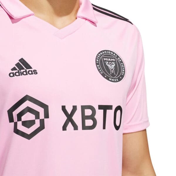 Pink Adidas Inter Miami CF soccer jersey.