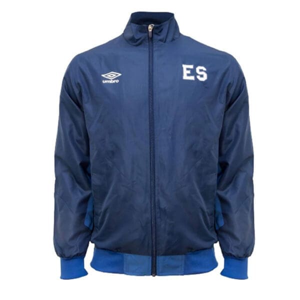 Blue and white umbro jacket with ES logo.