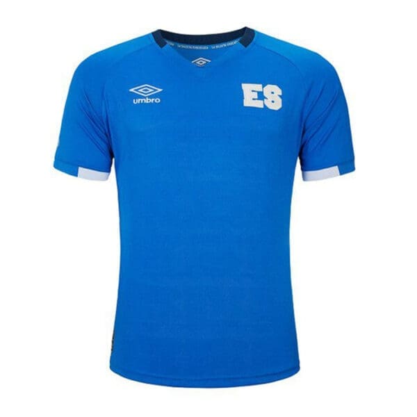 Blue soccer jersey with umbro logo and ES.