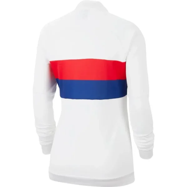 White long-sleeve shirt with red and blue stripes.