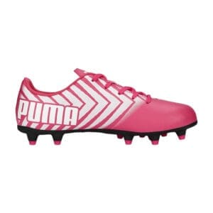 Pink and white Puma soccer cleats.