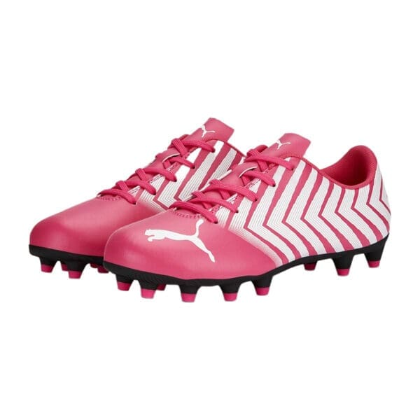 Pink and white Puma soccer cleats.