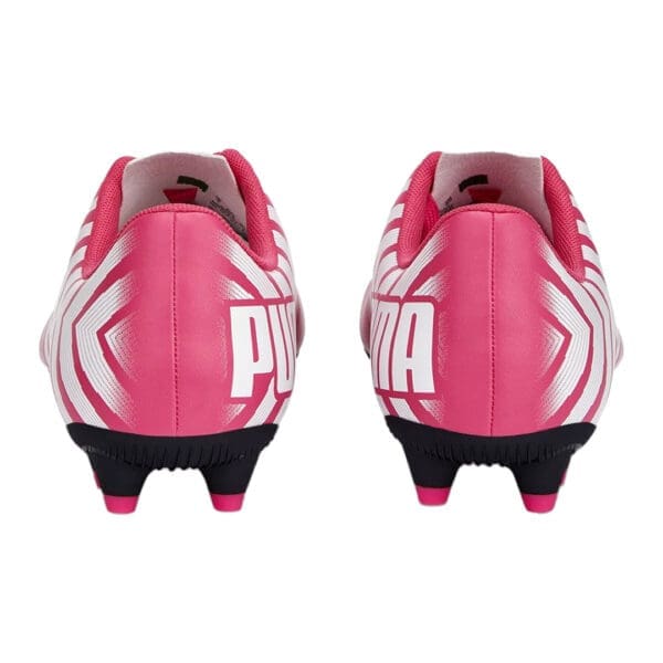 Pink and white Puma soccer cleats.