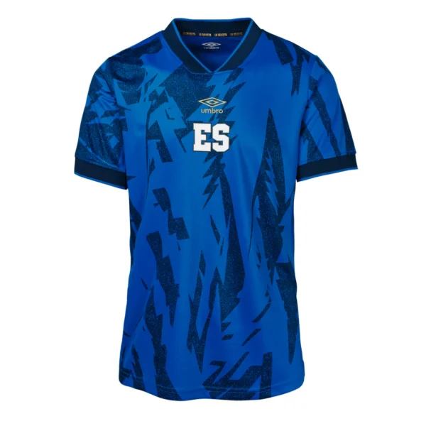 Blue and black soccer jersey with "ES"