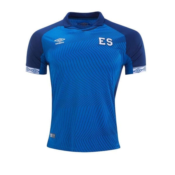 Blue and navy soccer jersey with "ES" logo.