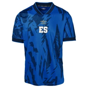 Blue and black patterned soccer jersey.