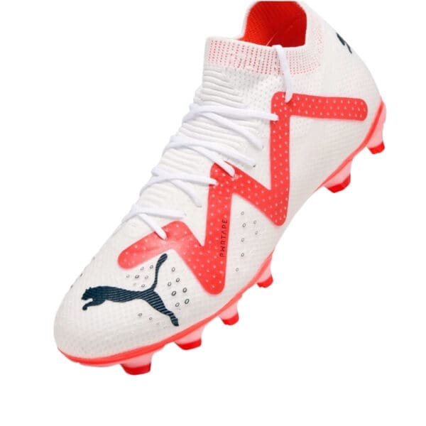 White and red Puma soccer cleats.