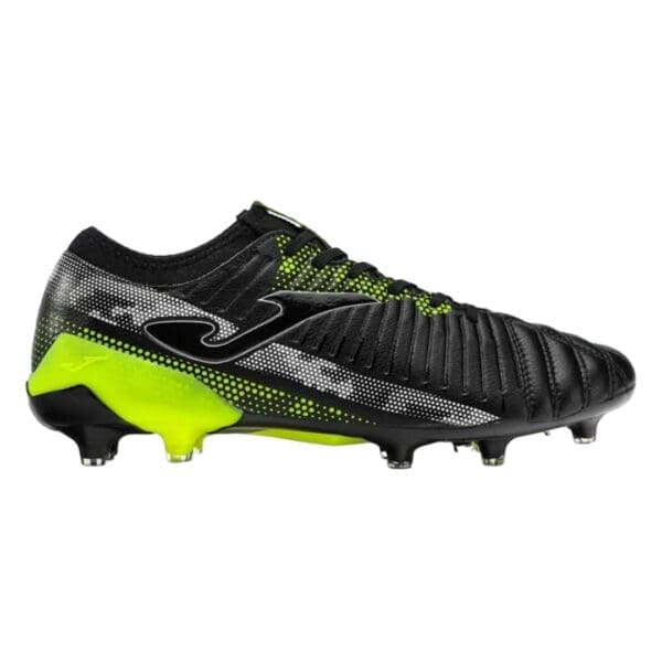 Black and neon green soccer cleats.