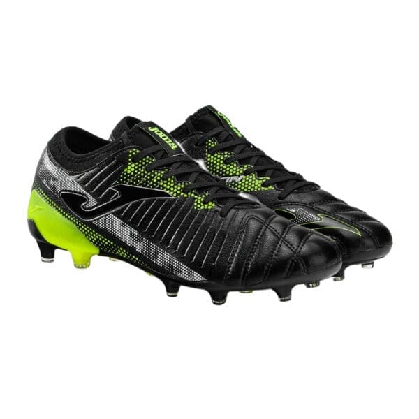 Black and green soccer cleats with Joma logo.