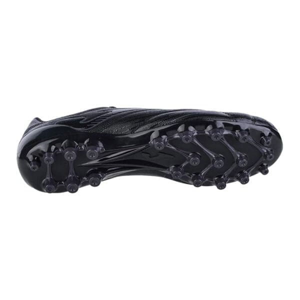 Black soccer cleats with studs.