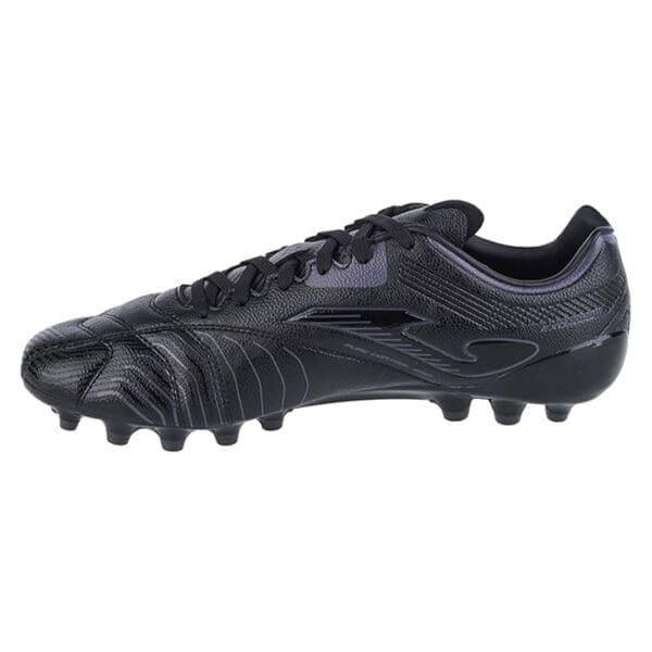 Black soccer cleats with black laces.