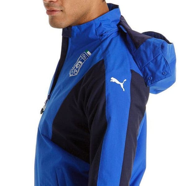 Blue and black Italian soccer jacket.