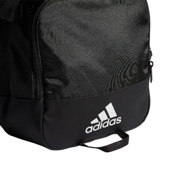 Black Adidas gym bag with white logo.