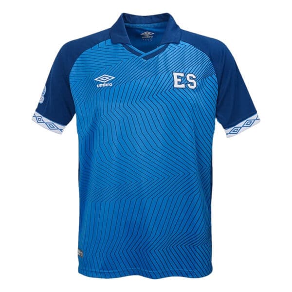 Blue and navy soccer jersey with "ES" logo.