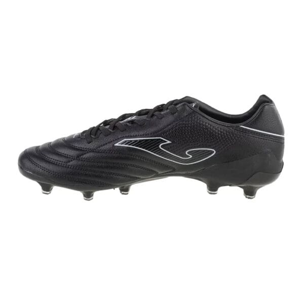 Black leather soccer cleats with white accents.