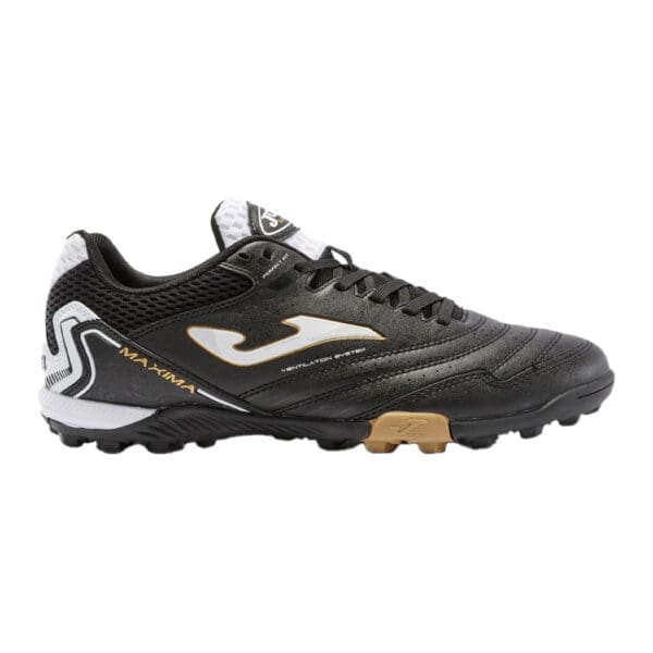 Black and white Joma Maxima soccer cleats.