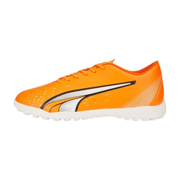 Orange Puma soccer cleats with white trim.