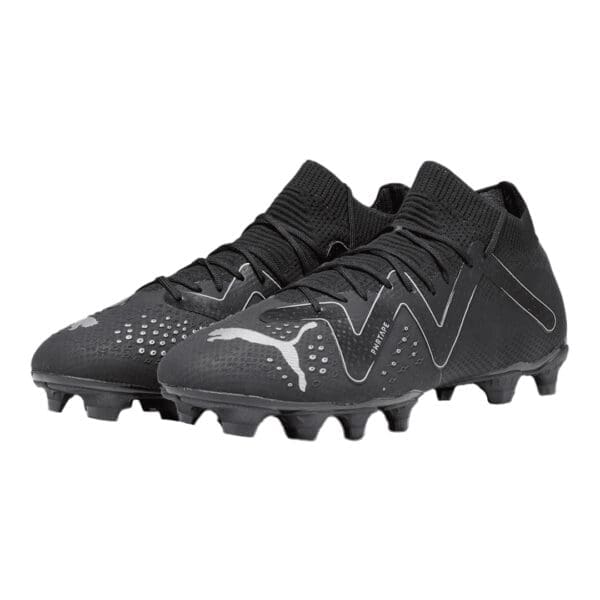 Black Puma football cleats with silver accents.