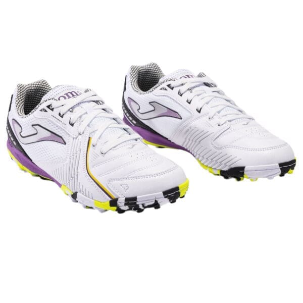 White and purple athletic shoes.