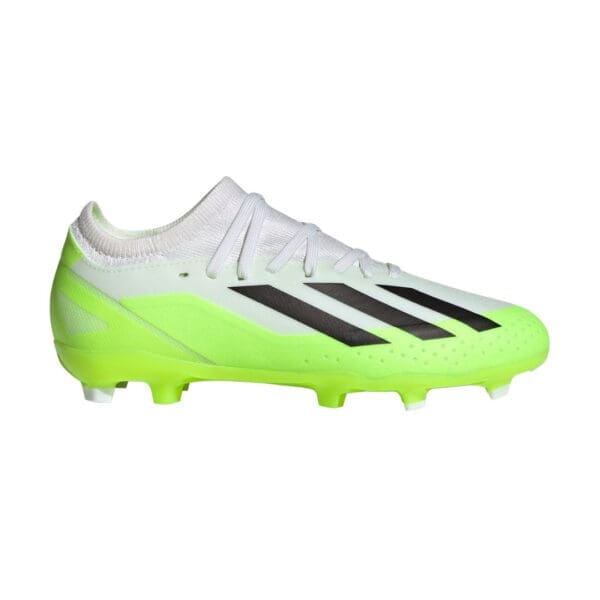 White and green Adidas soccer cleats.