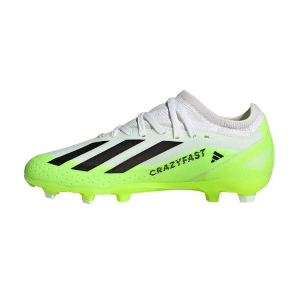 White and green Adidas Crazyfast soccer cleats.