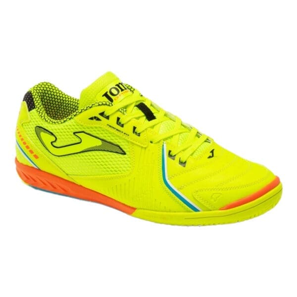 Yellow and black indoor soccer shoe.