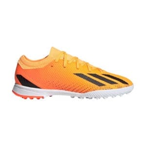 Orange and black Adidas soccer cleats.