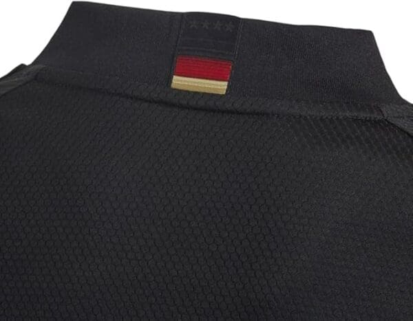 Black Germany soccer jersey back detail.