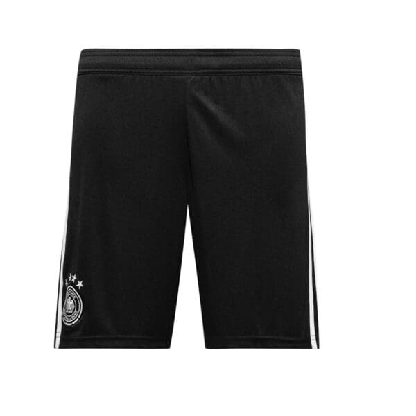 Black Germany soccer shorts with stripes.