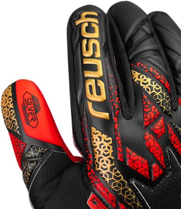 Reusch Attrakt Silver Goalkeeper Gloves, Black/Gold/Red - Image 6