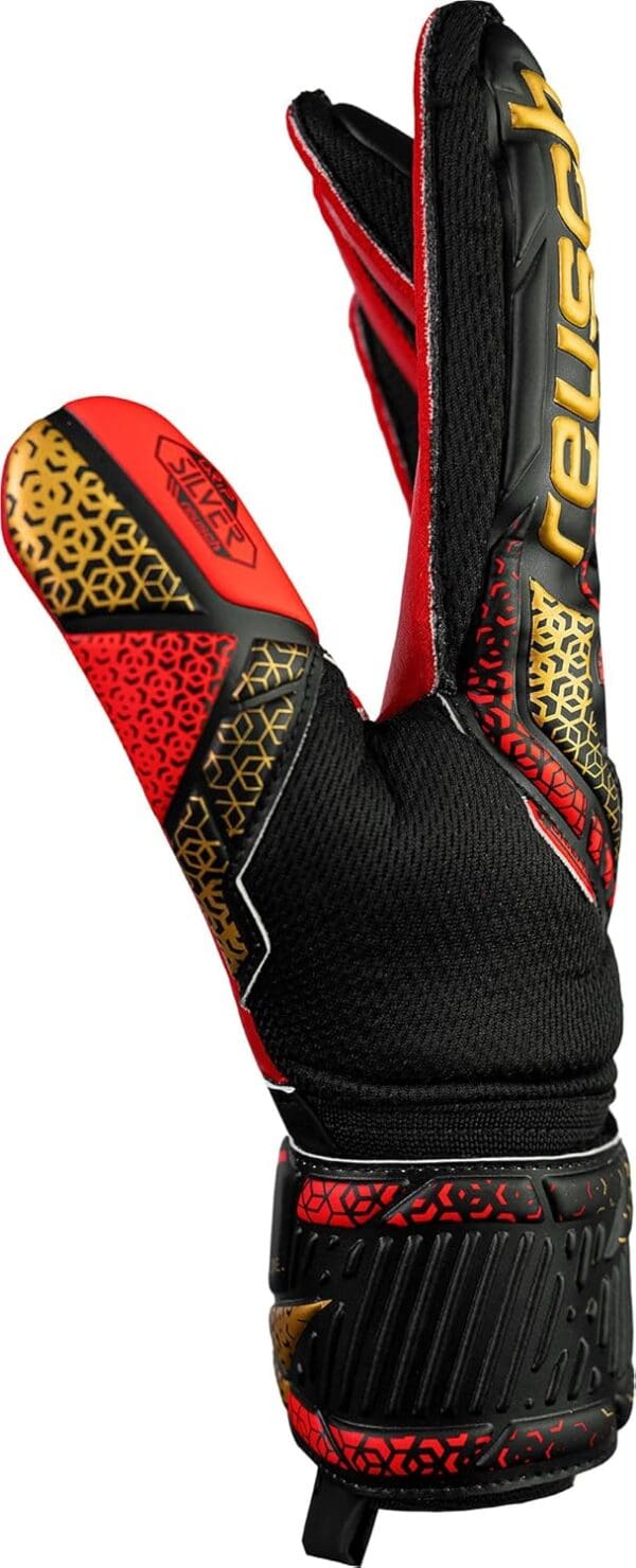 Reusch Attrakt Silver Goalkeeper Gloves, Black/Gold/Red - Image 2