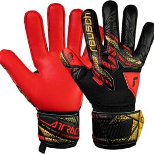 Reusch Attrakt Silver Goalkeeper Gloves, Black/Gold/Red