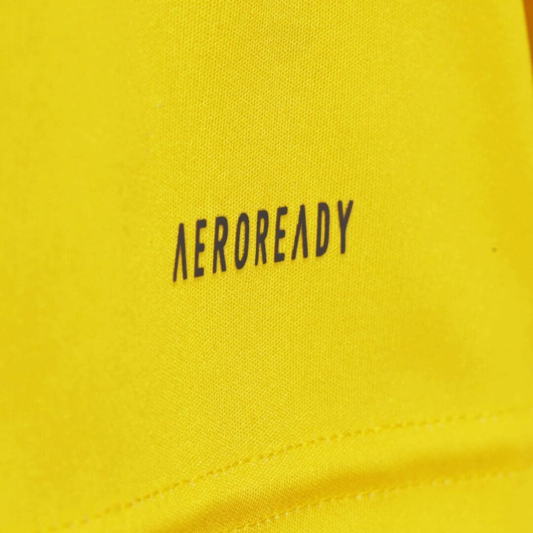 Yellow fabric with "AEROREADY" text.