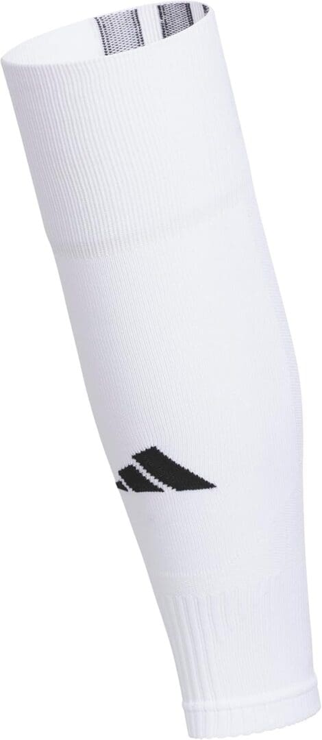 White sports compression sleeve with logo.