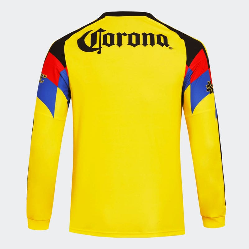 Yellow long-sleeve sports jersey with Corona logo.
