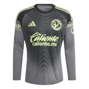 Gray soccer jersey with yellow accents.