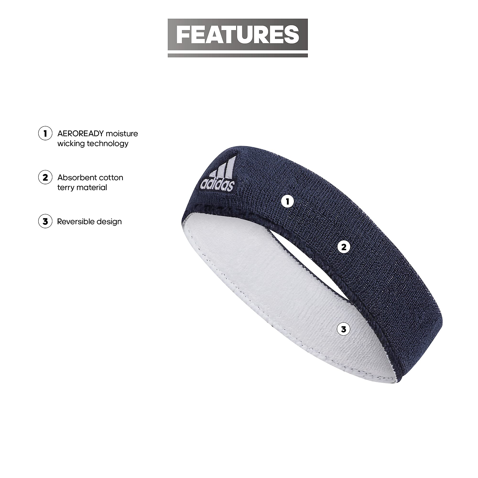 adidas Interval Reversible Headband, Team Navy Blue/White - Image 6